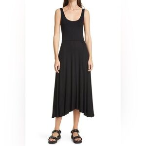 Vince Handkerchief Hem Sleeveless Knit Fit Flare Midi Dress Black Large